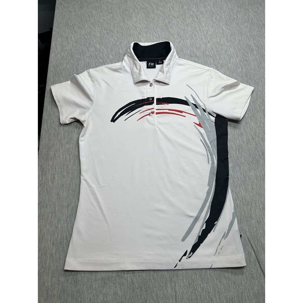 N'vo By Lanctot Polo Shirt Womens Small White/Black/Red Short‎ Sleeve Top